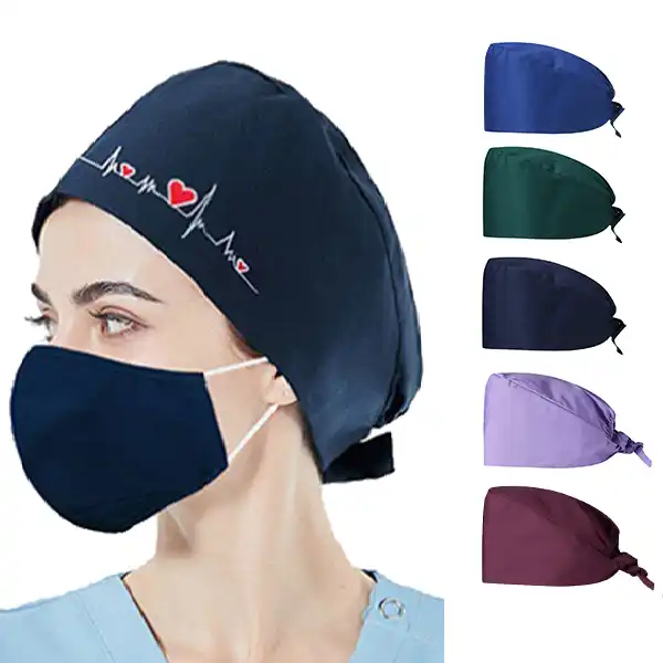 Pure Color Adjustable Embroidery Logo Cotton Doctor Nurses Hair Head wear Medical Cloth Dental Cap Hospital Surgical Scrub Cap