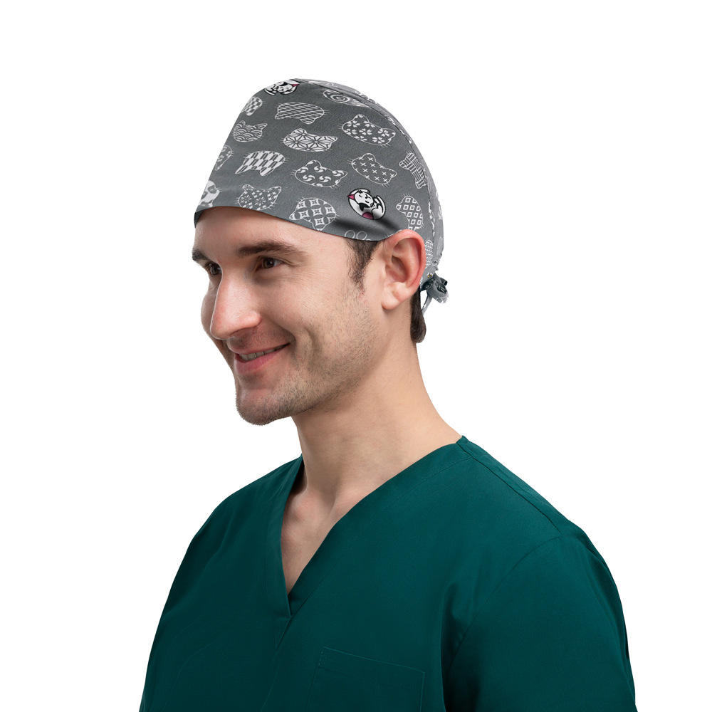 Eco-Friendly Breathable Cotton Surgical Caps Scrub Hats for Beauty Salons Pet Hospitals Dentist Nurses with Printed Pattern