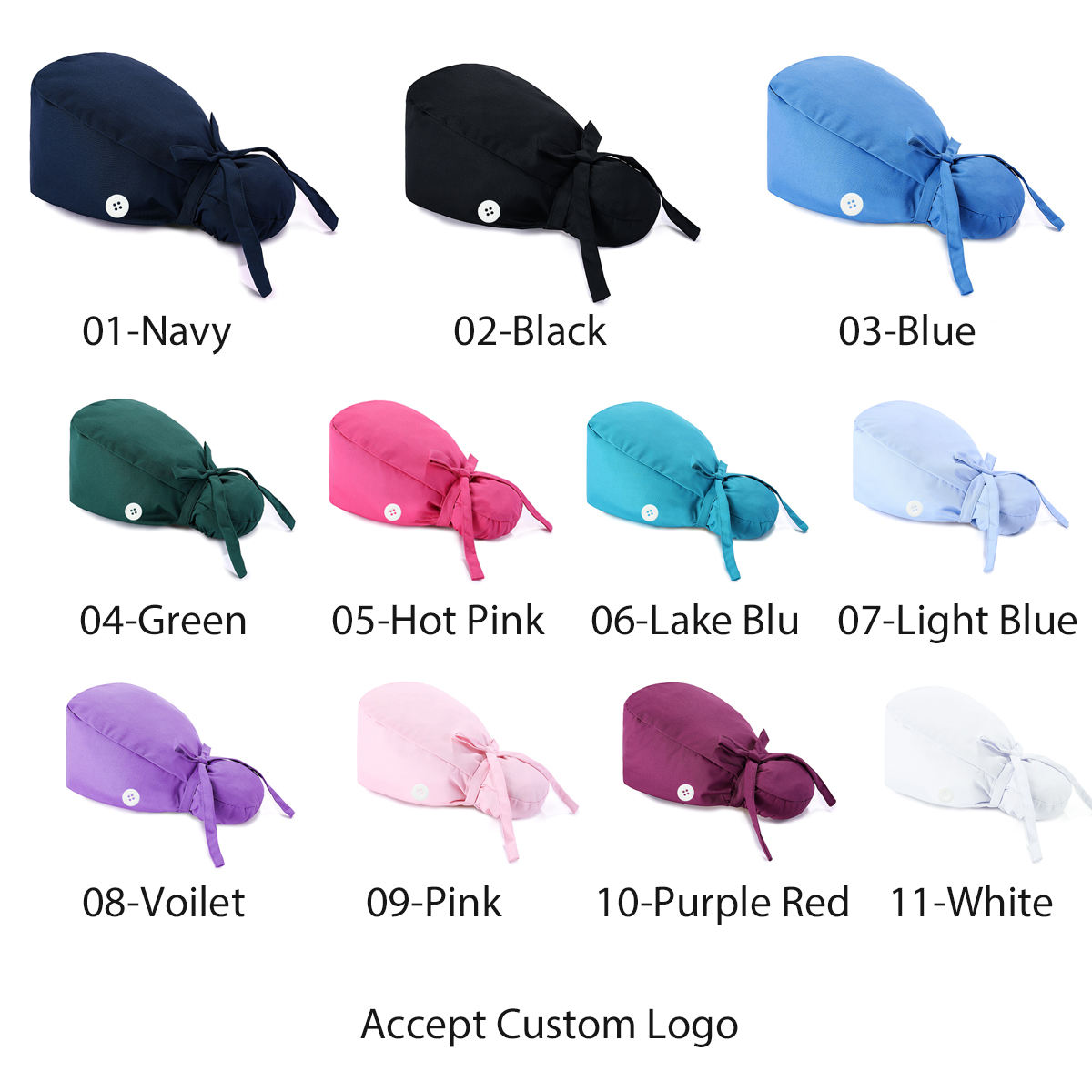 Solid Color Ponytail Scrub Caps Women Nurse Caps Hats With Buttons