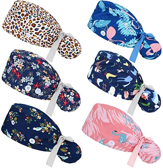 Custom Printing Adjustable Cotton Polyester Nursing Scrub Caps Hats Head Cover for Doctor Nurse